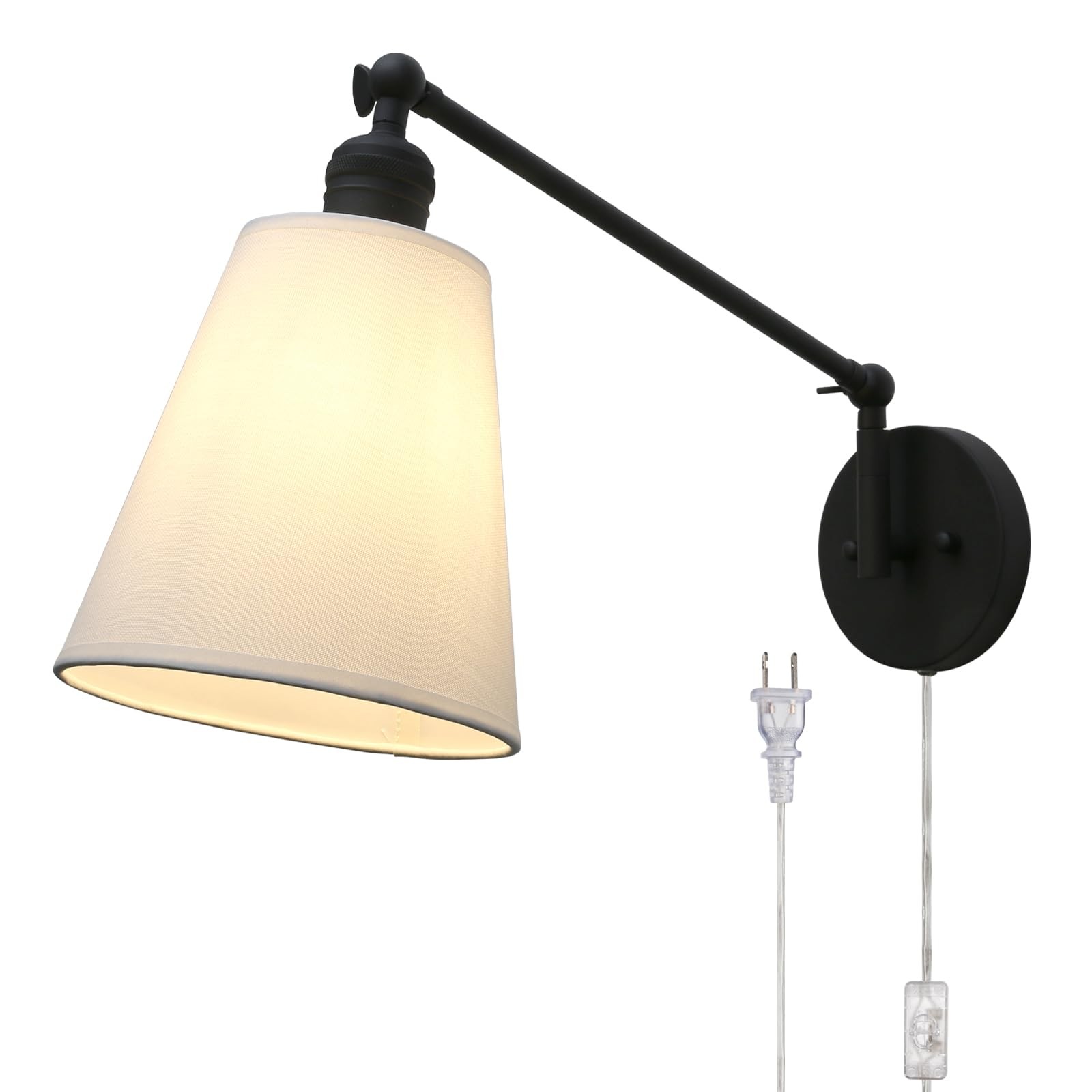 Retro Swing Arm Wall Sconce E26 Base 60W 110-120V Plug-in Black – Bedroom