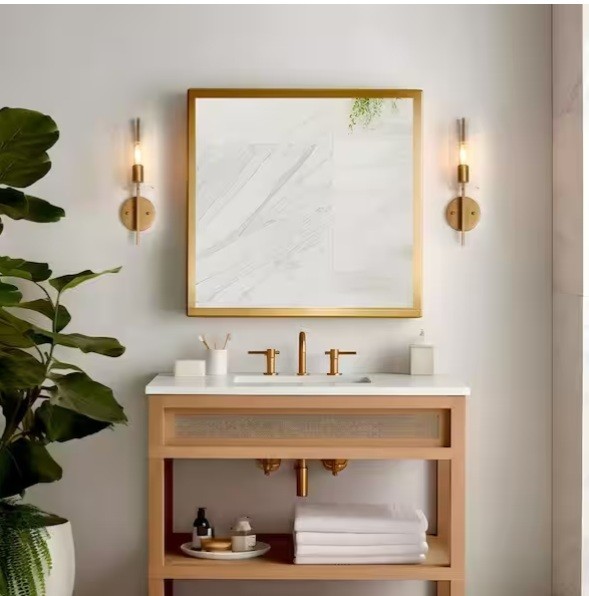 Uolfin 17in H. Modern Cylinder Wall Sconce 1-Light Large Brass Gold seeded glass