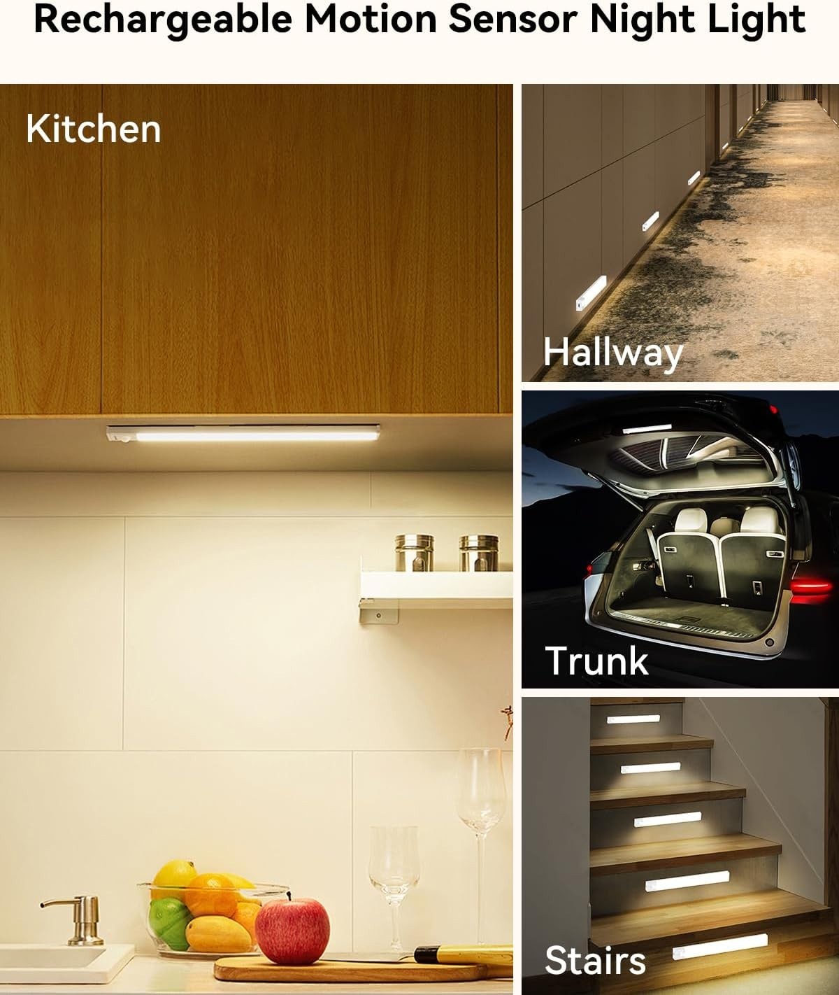 Elegant 8-Inch Dimmable LED Motion Sensor Lights – USB Rechargeable, 3 Pack