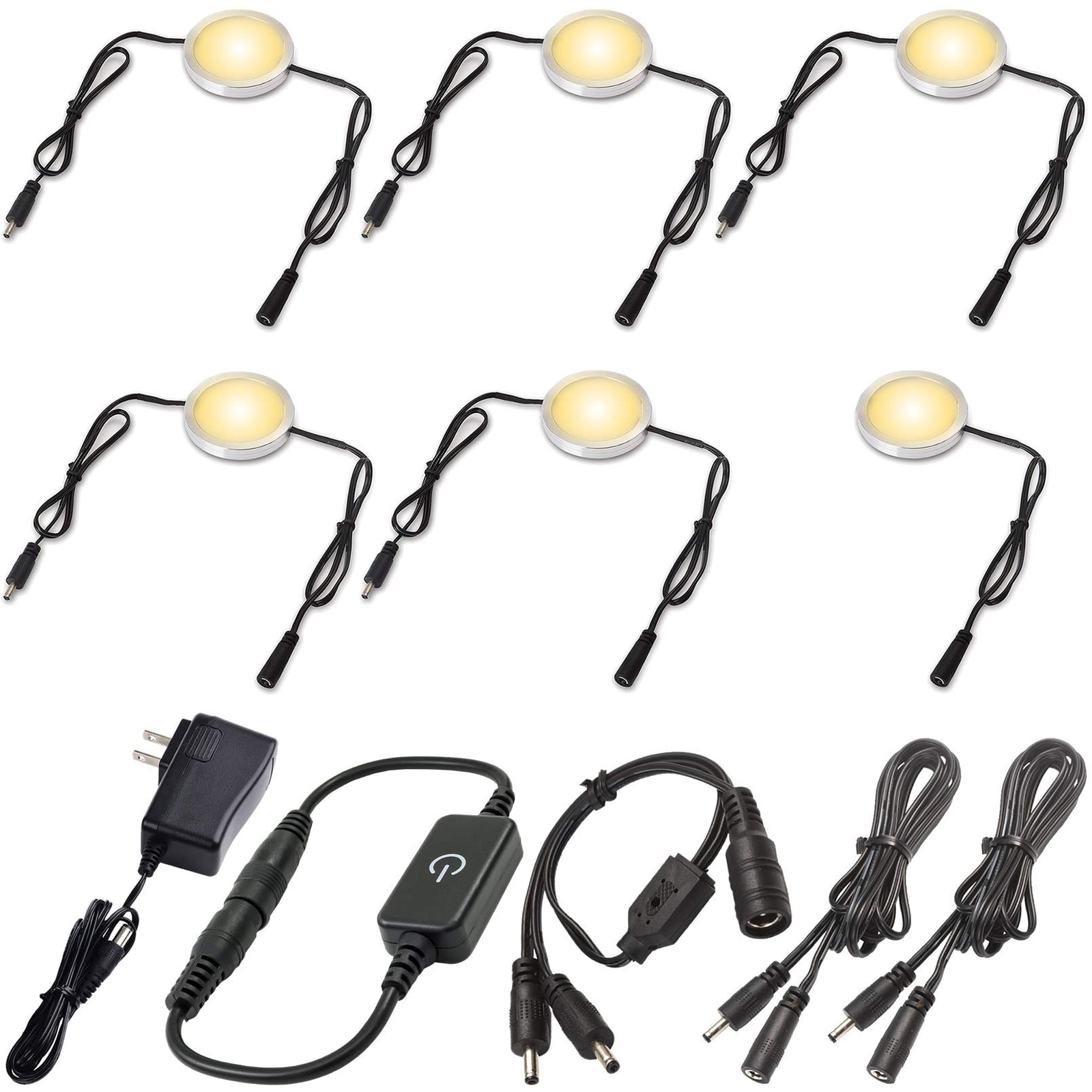 Display Cases Lighting Kit, Linkable Round LED Under Cabinet Puck Lights, 0.3…