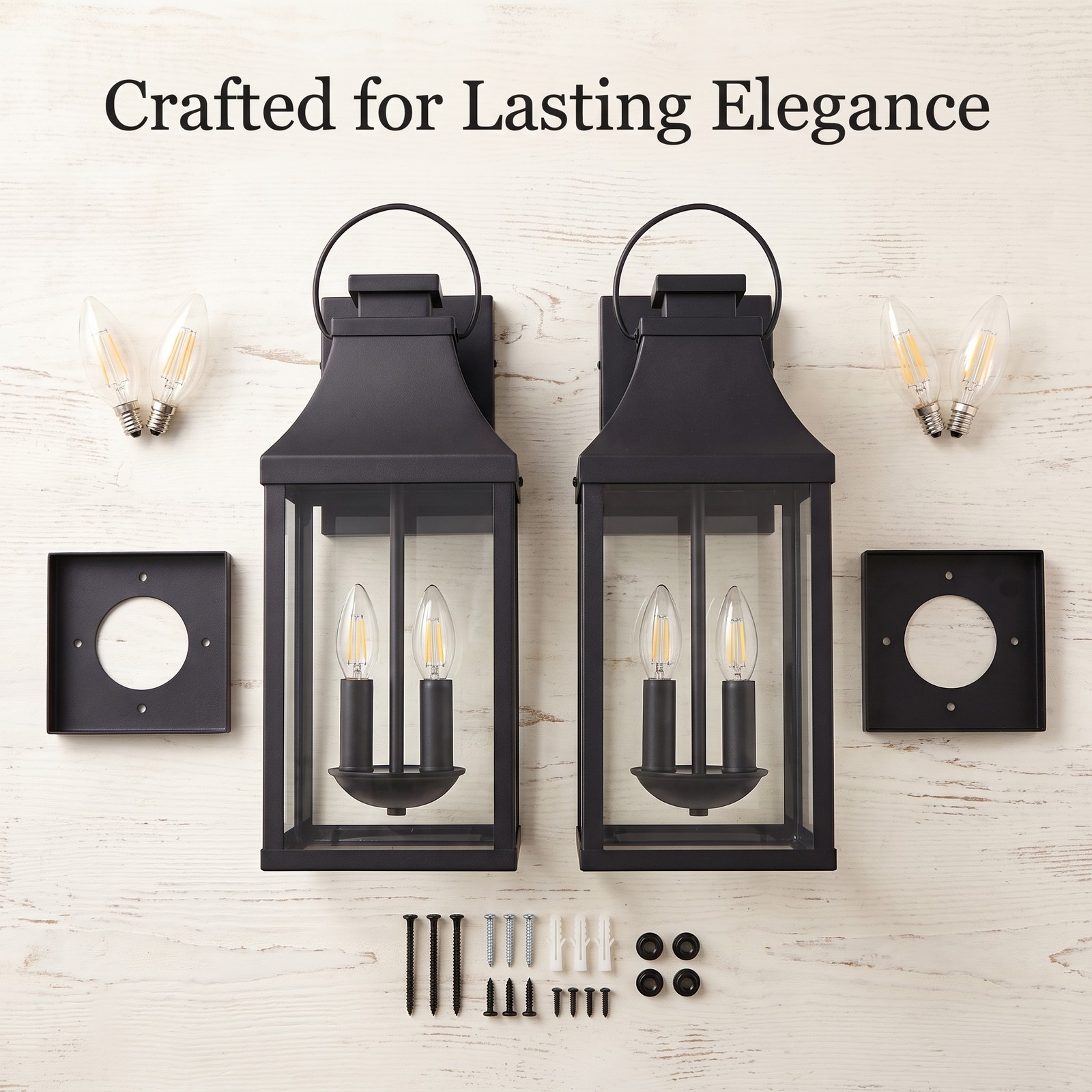 2 Pack 20″ Black Outdoor Wall LED Light Exterior Lantern Sconce Porch Fixture