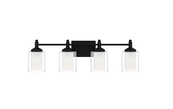 DSI Lighting Jaylin 30.75» 4-Light Vanity Light Black Frosted Glass Shades