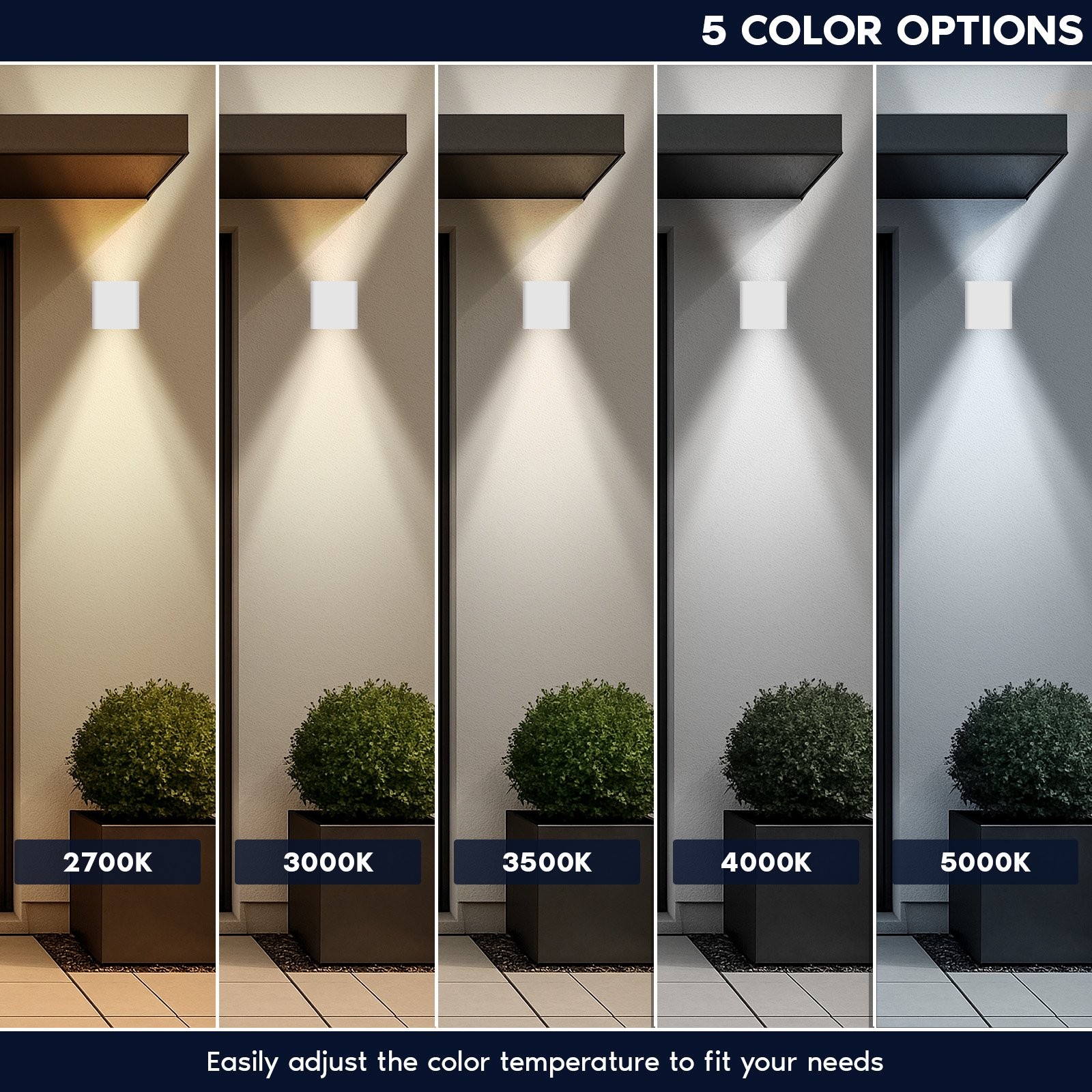 Luxrite 5″ LED Up and Down Wall Light, 5CCT, IP65, CRI90, 18W 1500LM ETL 2PK