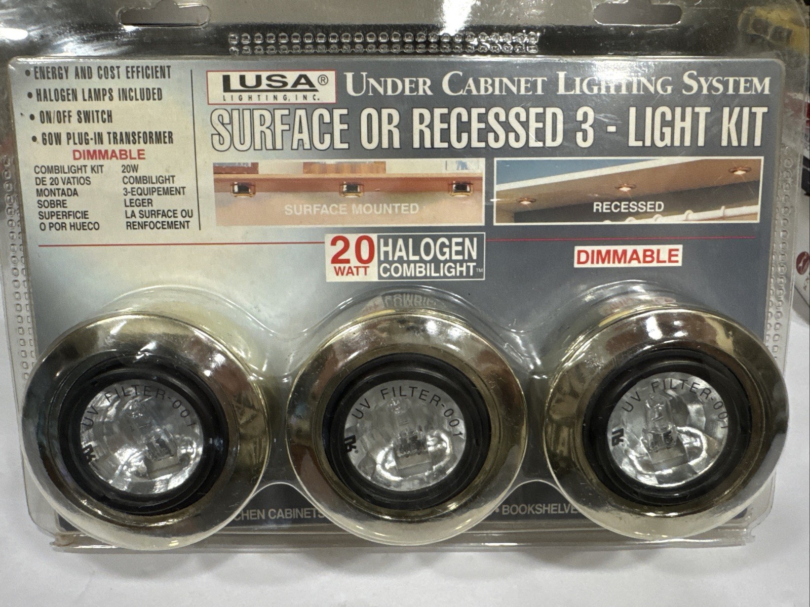LUSA Lighting Inc Under Cabinet Surface/Recessed 3 Light Kit 20 Watt~Dimmable
