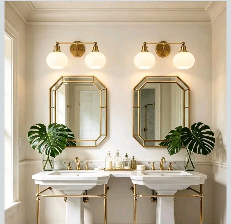 Antique Brass 2 Light Vintage Hardwired Round Milk Glass Wall Sconce Modern