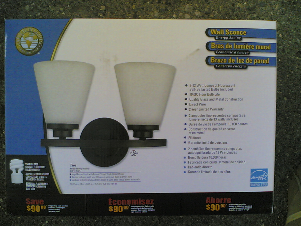 NIB Nice 2-Lite Energy-Efficient Fluorescent SCONCE Wall LIGHT