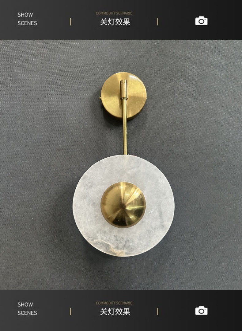 Modern Round Wall Sconce Cloud Stone Shade Brass Accents 10W Warm LED 16 Inch