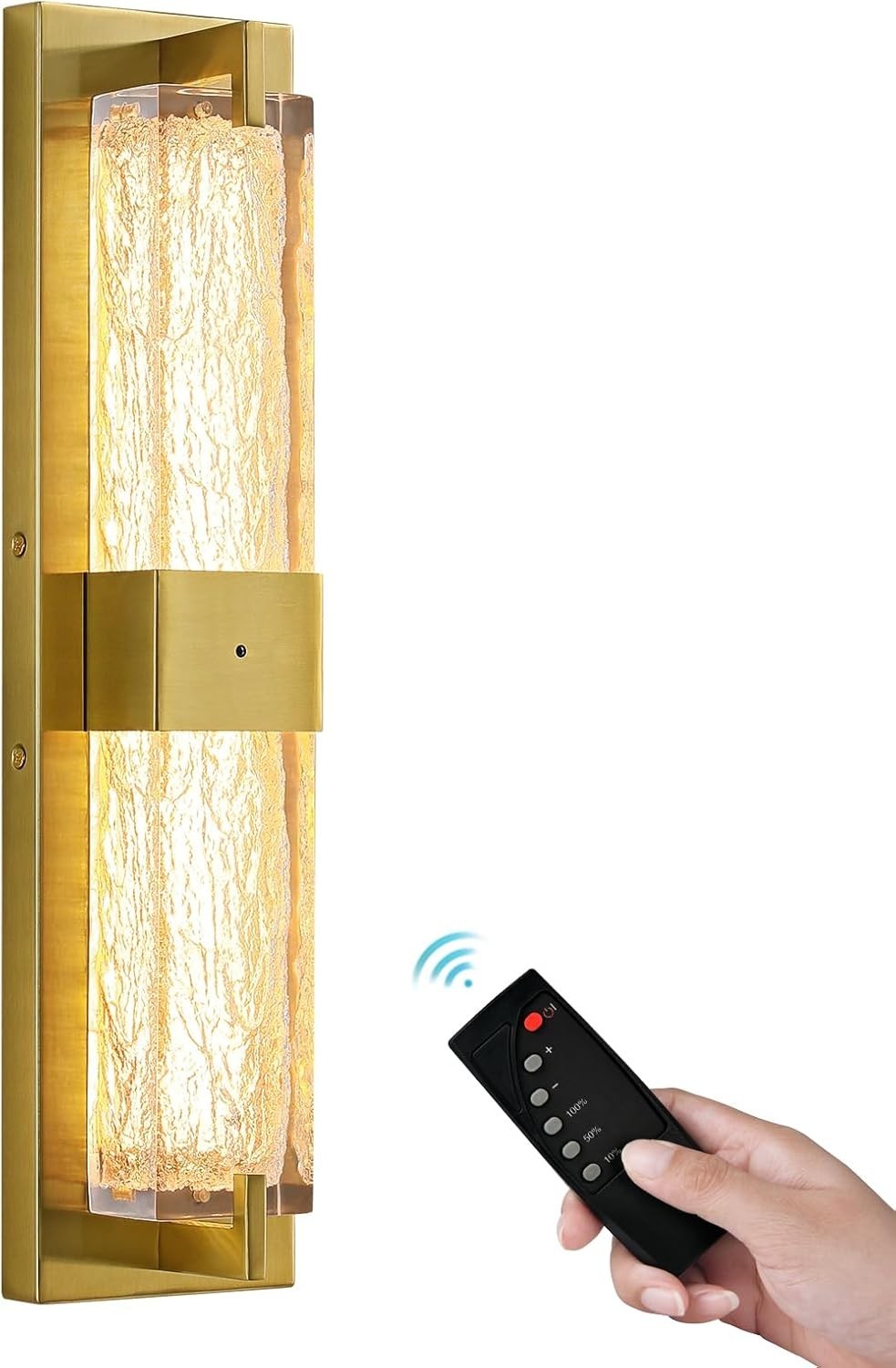 Wireless Rechargeable Gold Wall Sconce – Dimmable LED Light for Any Room