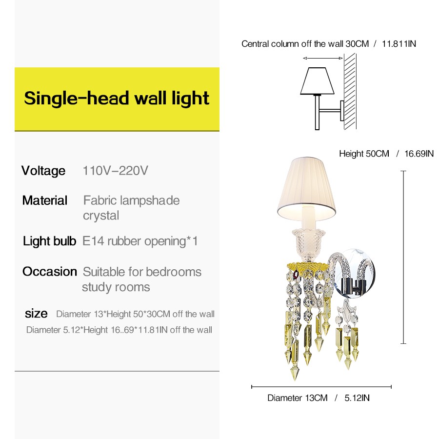 Luxury Decorative Lamps Wall Sconce Yellow Transparent Crystal Wall Lamp Light