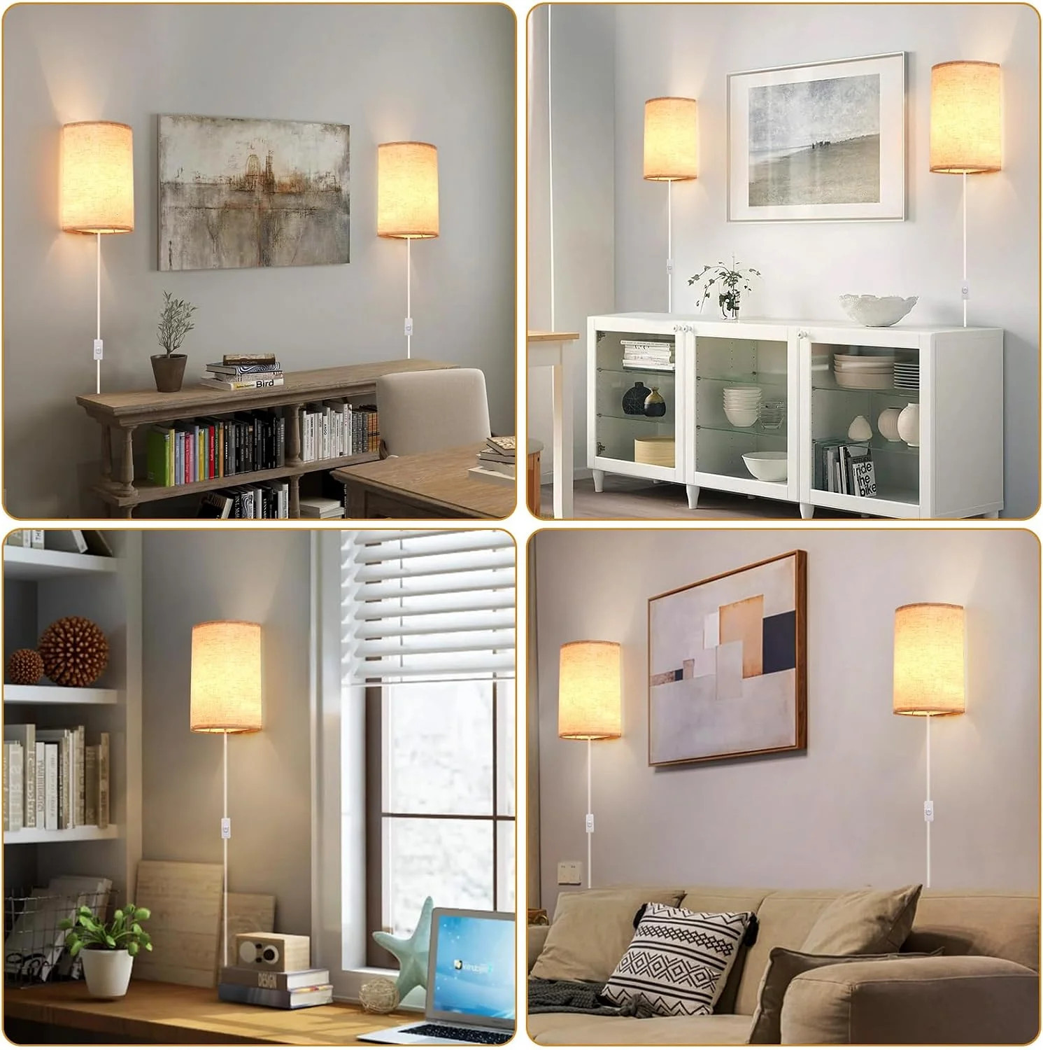 Industrial Plug-in Wall Sconce Set of Two with Vintage On Off Switch