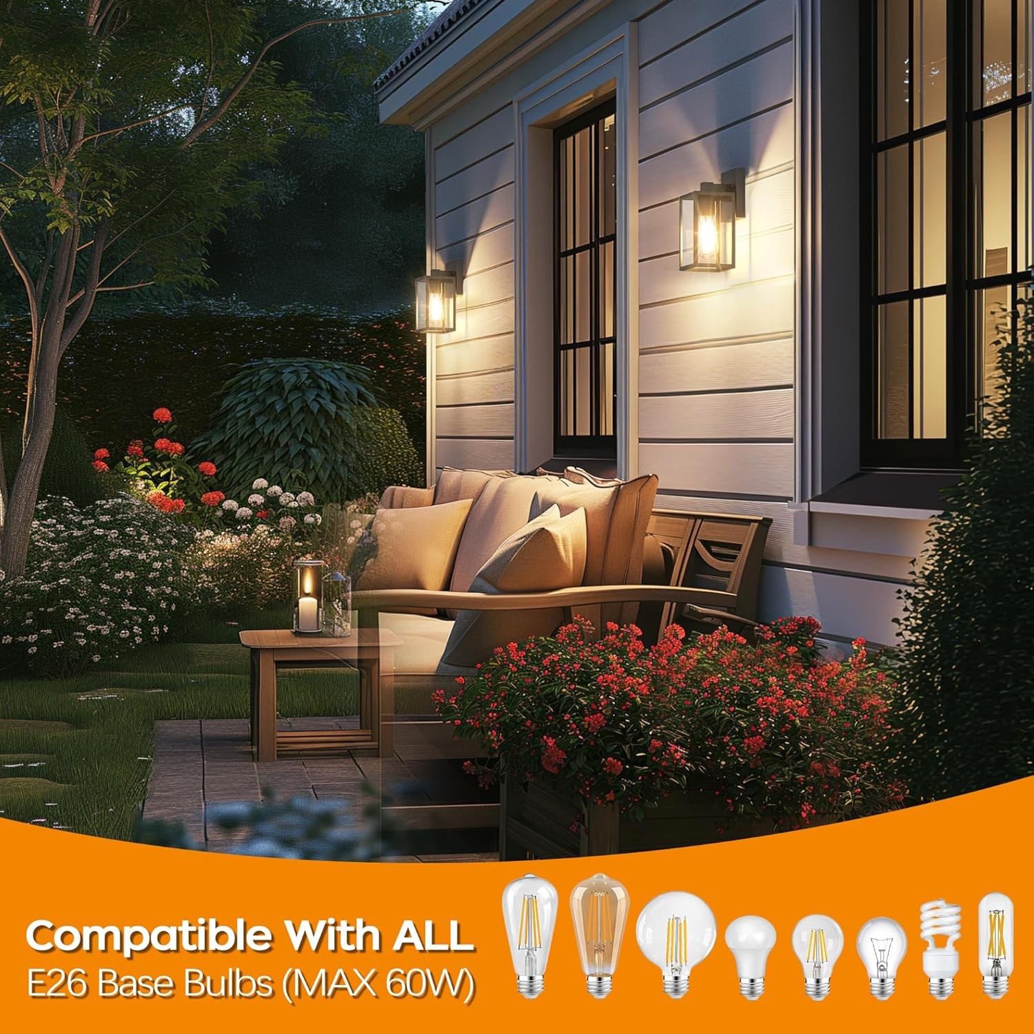 Dusk to Dawn Outdoor Wall Lights Fixture LED Wall Sconce With Bubble Crystal