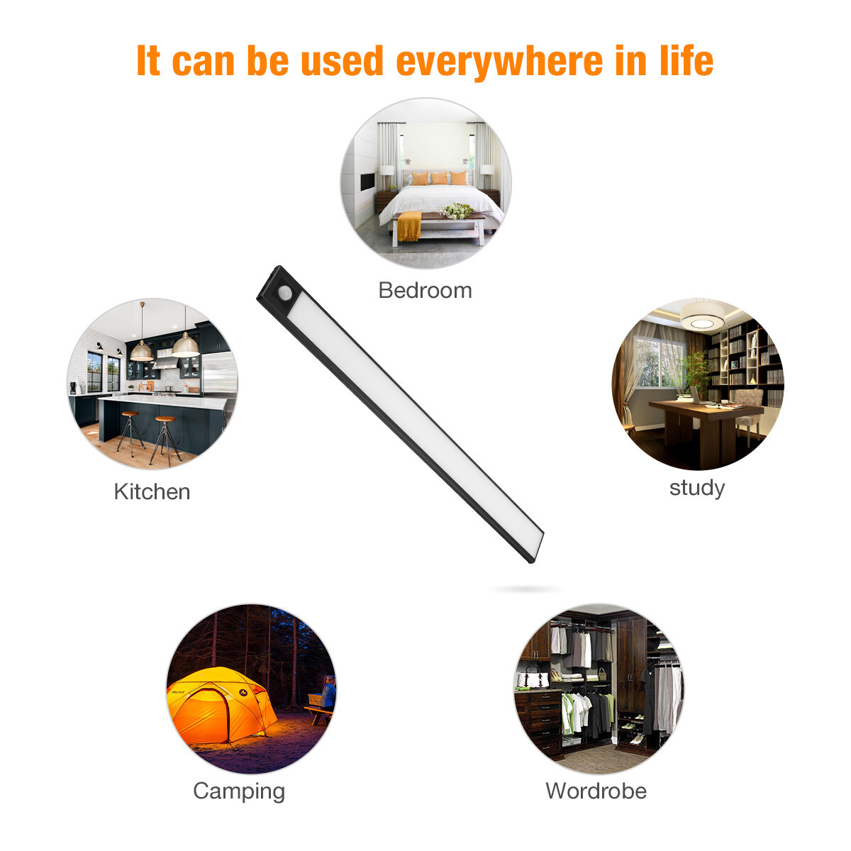 LED Motion Sensor Under Cabinet Closet Light USB Rechargeable Kitchen Lamp Strip