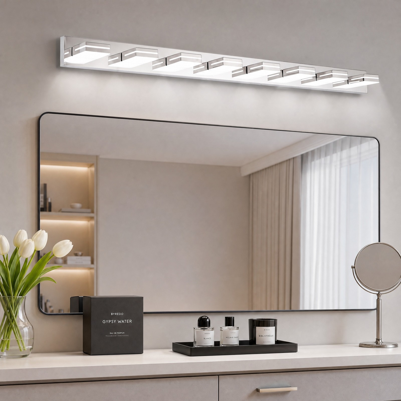 63 inch Bathroom Modern Chrome Vanity Light 8 Lights Mirror Wall Sconce Fixture