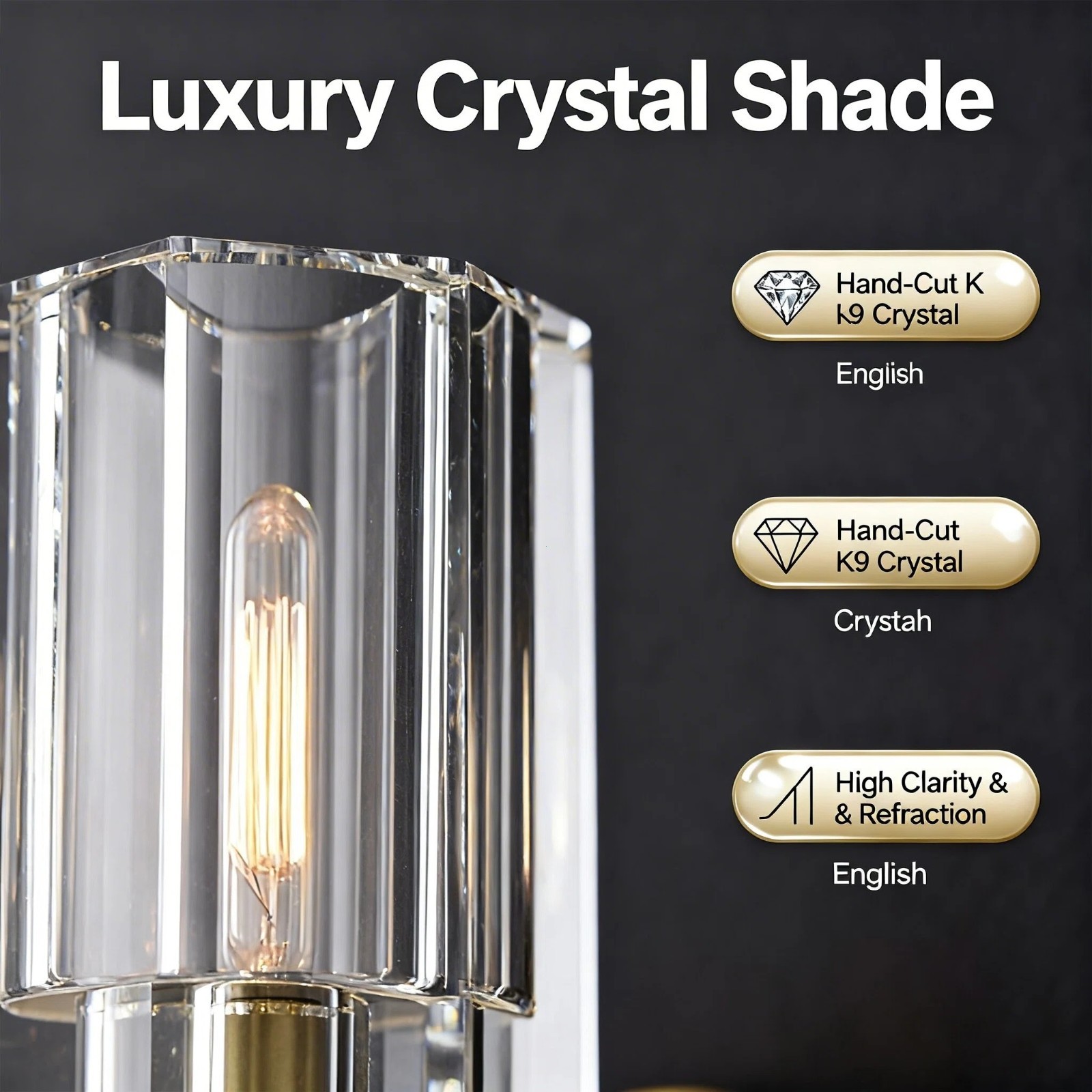 Wall Sconce Solid Brass & Crystal Warm White Light For Living Room Bedroom Hall