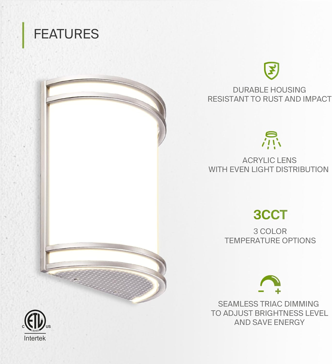 LED Indoor Wall Mount Light Fixture – 10 Inch 15W Modern Interior Brushed Nic…