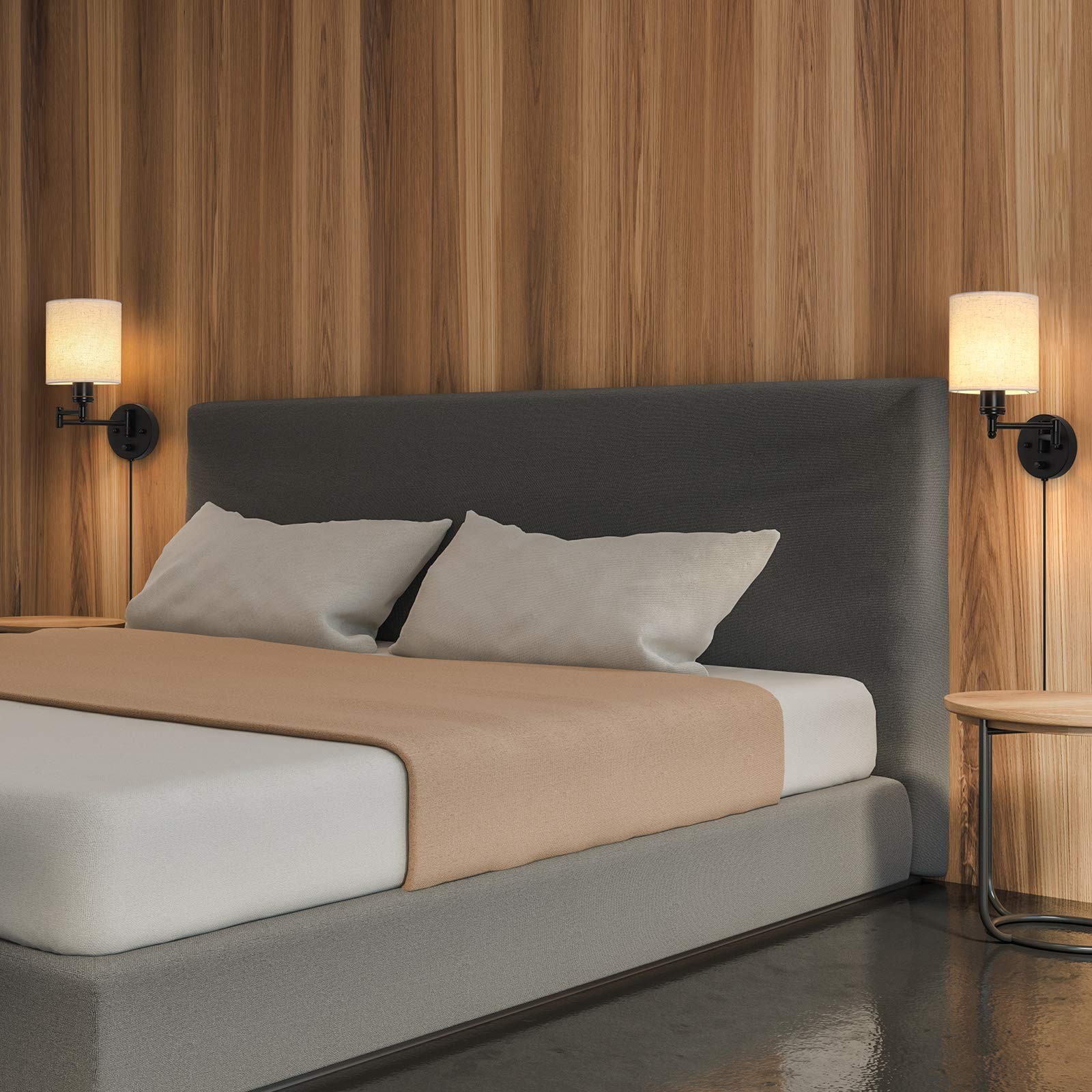 Plug in Wall Light Set of 2, Swing Arm Wall Lamps, Modern Bedroom Wall Sconce…
