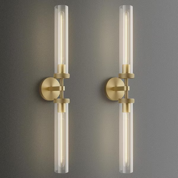 Brass 2-Pack Sconces, 30in Double Glass Wall Lighting Fixtures