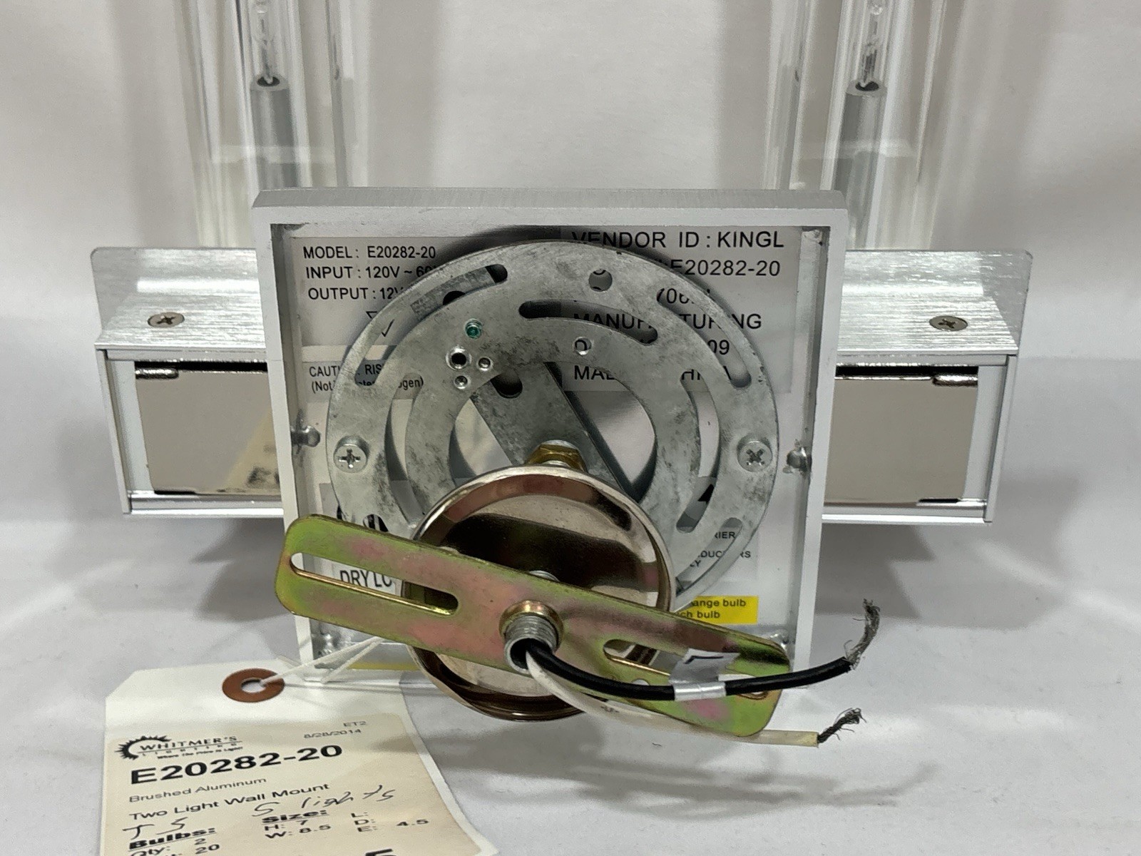 NOS ET2 Alpha-V 2 Light Wall Lamp Aluminum & Crystal Shades Sconce Light Fixture
