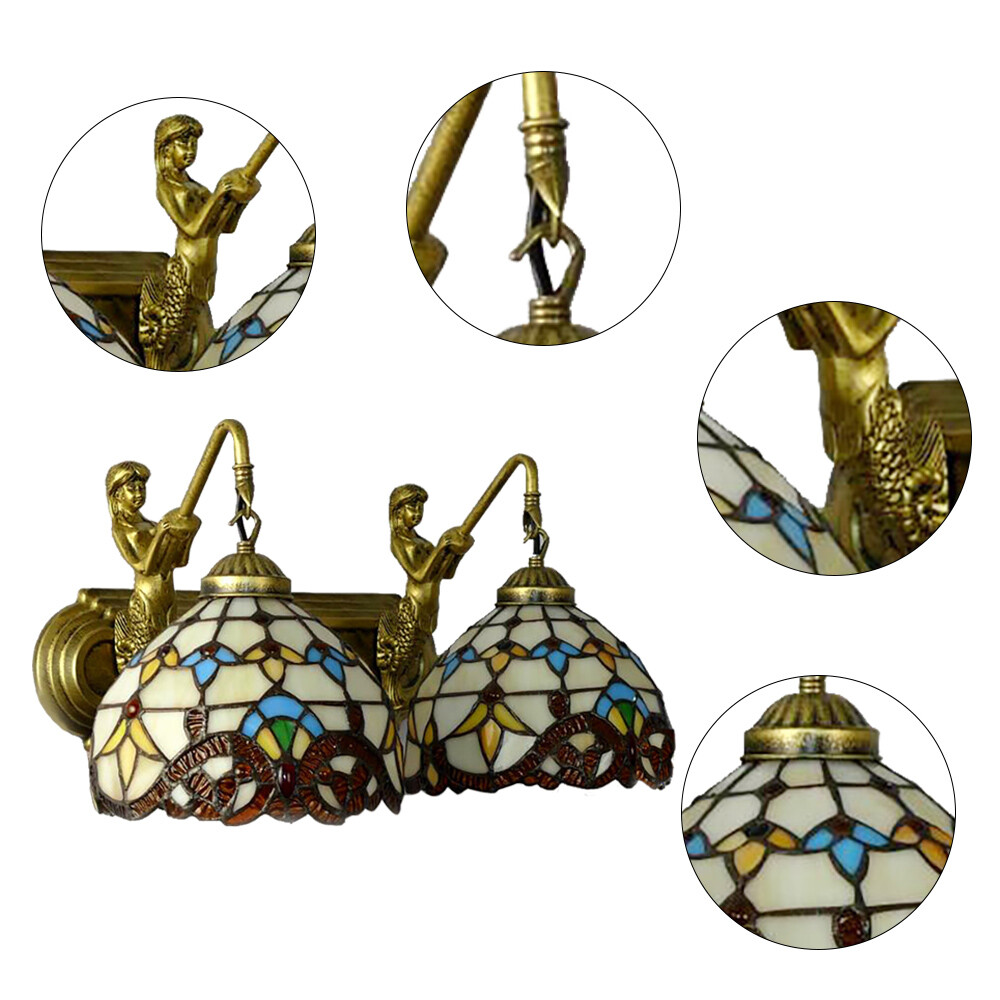 Wall Light Fixture Tiffany Style Stained Glass Wall Sconce Light 2 Light Vintage
