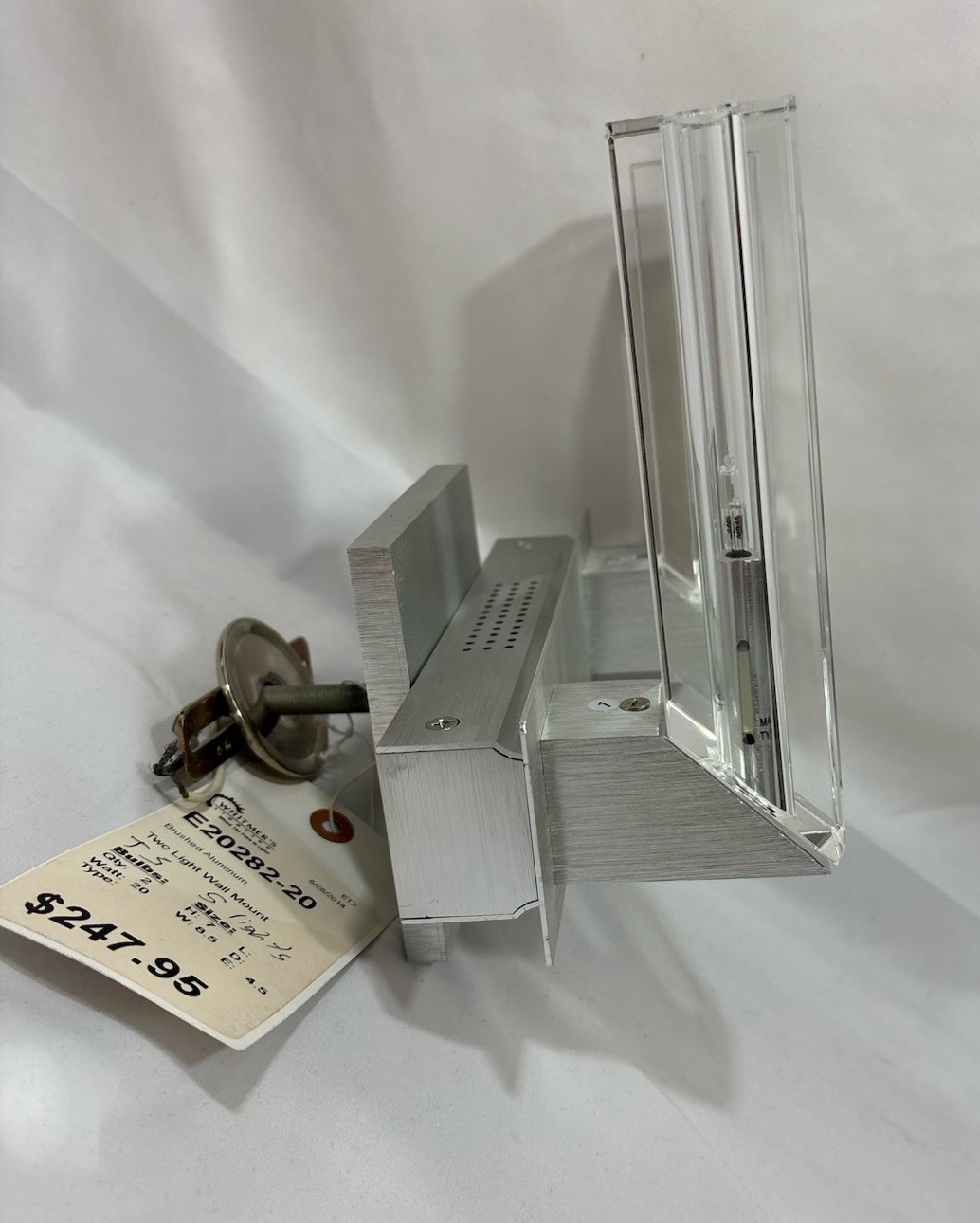 NOS ET2 Alpha-V 2 Light Wall Lamp Aluminum & Crystal Shades Sconce Light Fixture