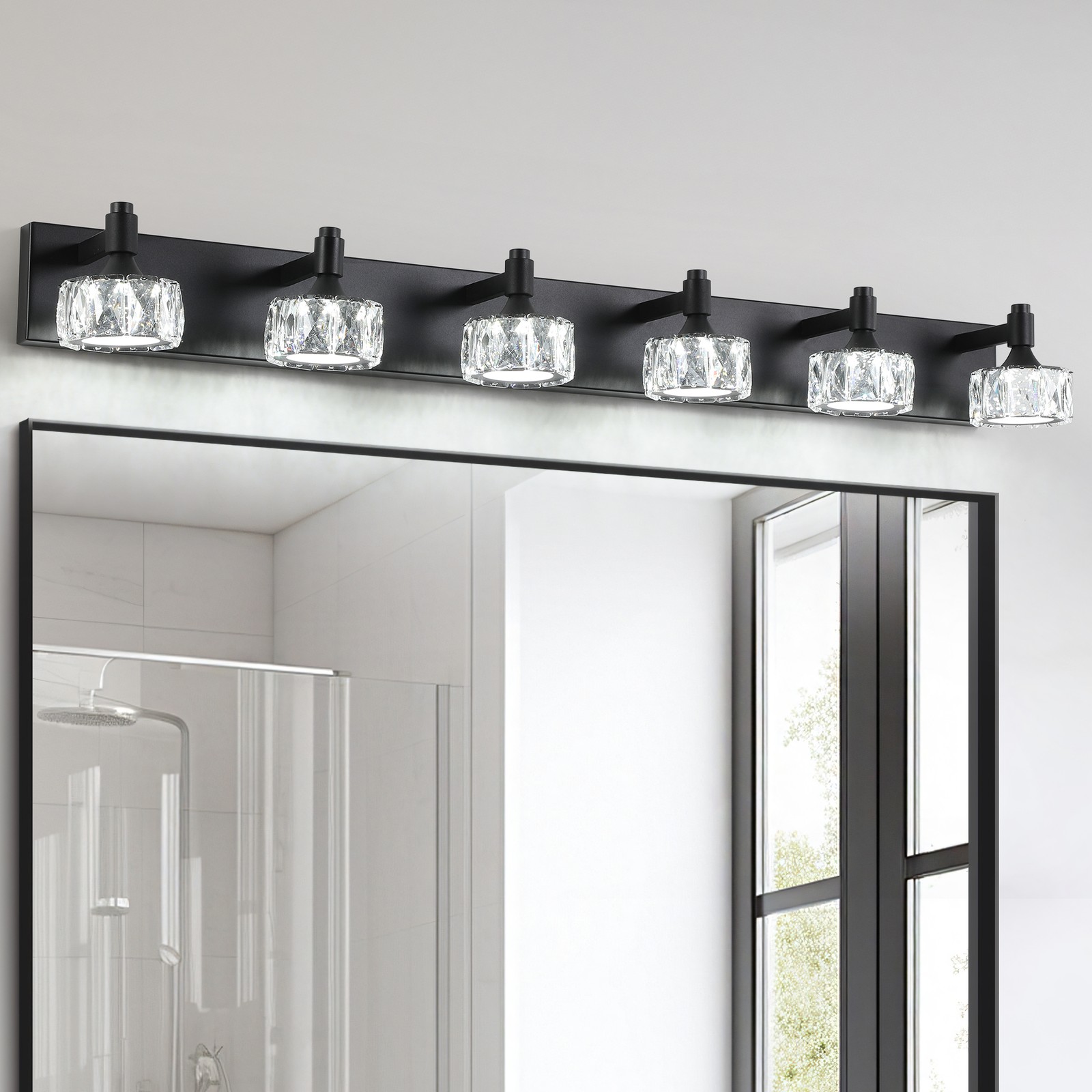 44″ Crystal Vanity Light Bathroom Mirror LED Wall Lamp 6 Lights Sconce Fixture