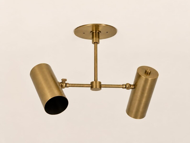 Mid Century Modern Dual Shade Brass Wall Scone – Adjustable Semi Flush Mount