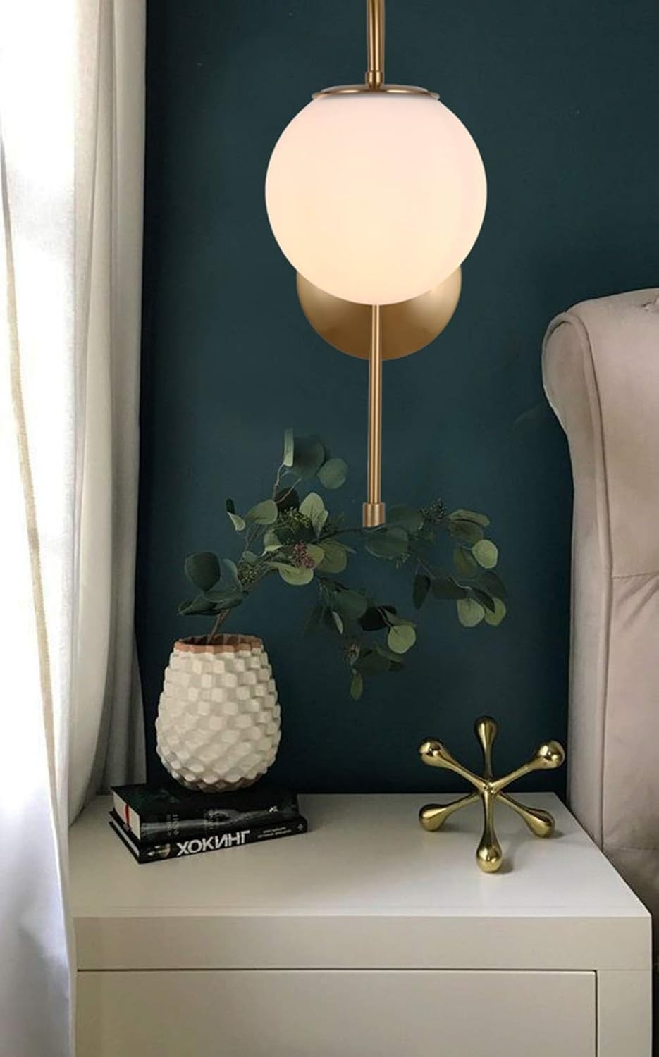 Gold Wall Sconce, Modern Bedside Led Globe Frosted Glass Wall Lamp, Wall Mounted