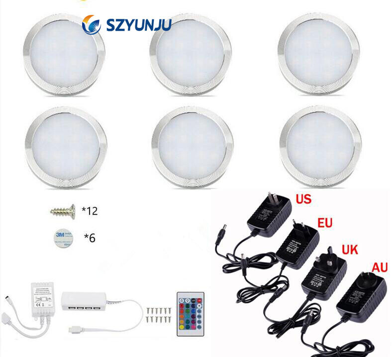 12V RGB LED Under Cabinet Light lamps Puck Light Kit Remote Control 2 4 6 8PCS