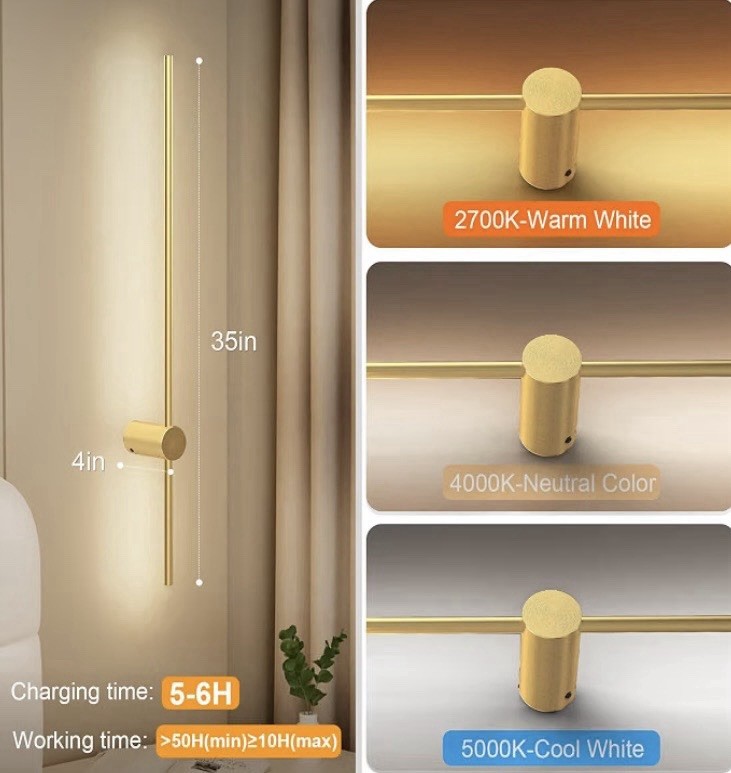 NIORSUN Gold Rechargeable LED Wall Sconce 2-Pack Remote Dimmable RGB