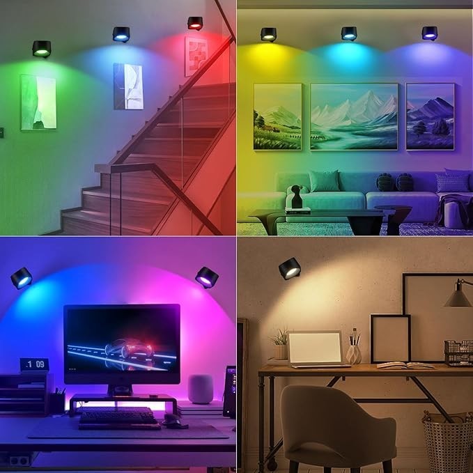 2PCS LED Wall Sconces Dimmable Wall Mounted Lamp Touch & Remote Control Cordless