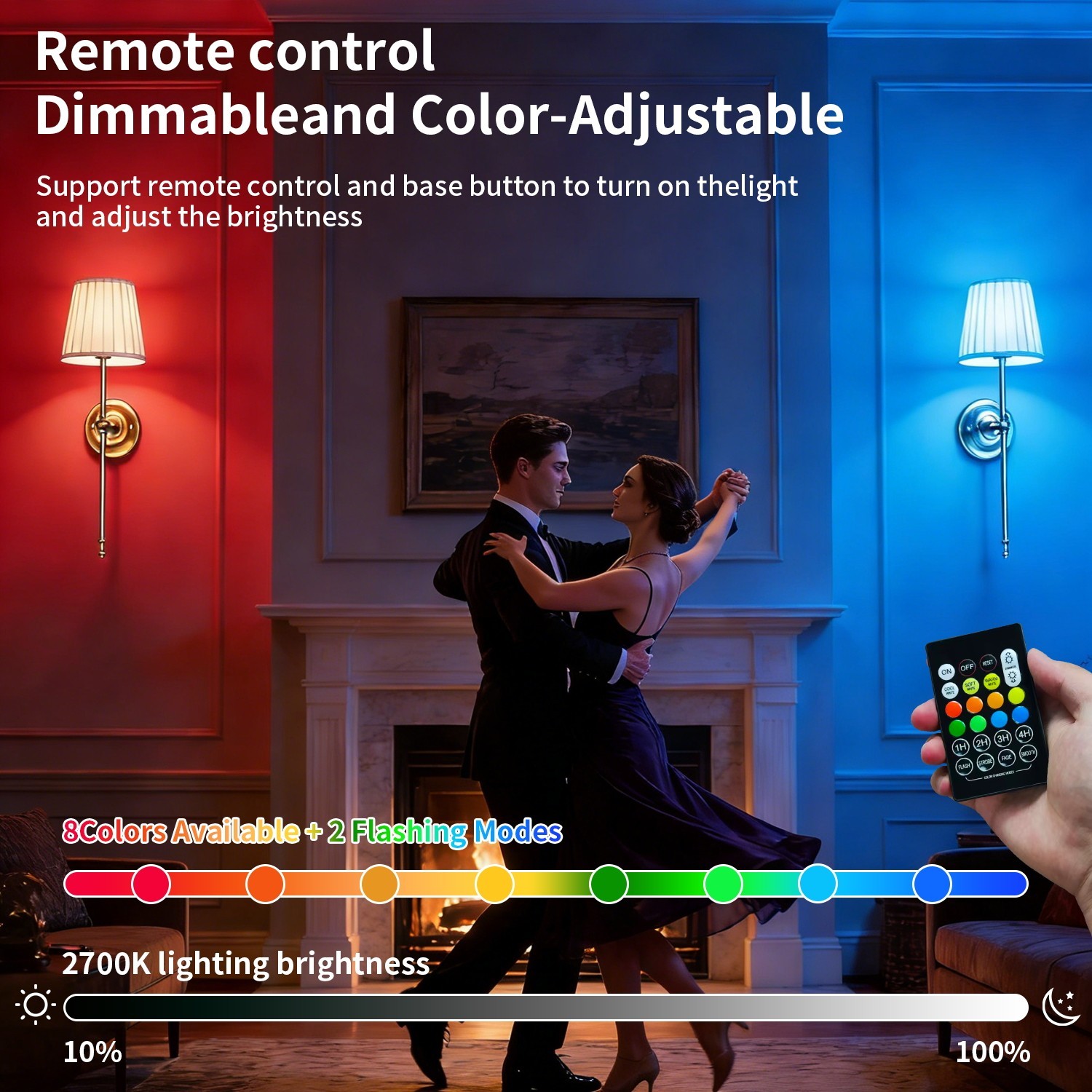 Battery Operated Wall Sconce Set of 2 RGB Wireless Gold Wall Light Remote 24.4in