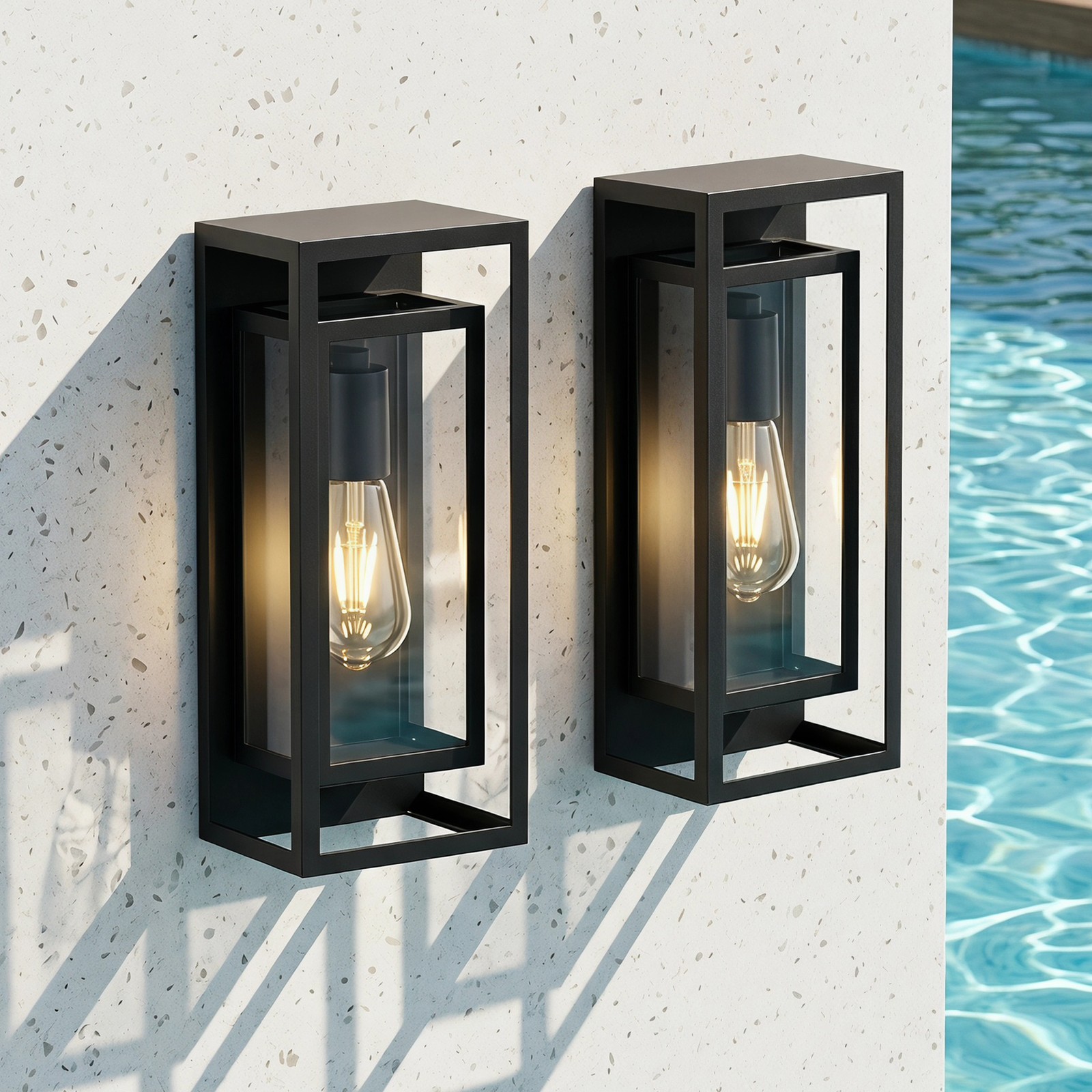 2 Pack 14″ Modern Matte Black Outdoor LED Wall Light Porch Mount Sconce Fixture