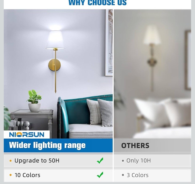 Wall Sconce Set Of 2 Battery Operated Gold Rechargeable Dimmable