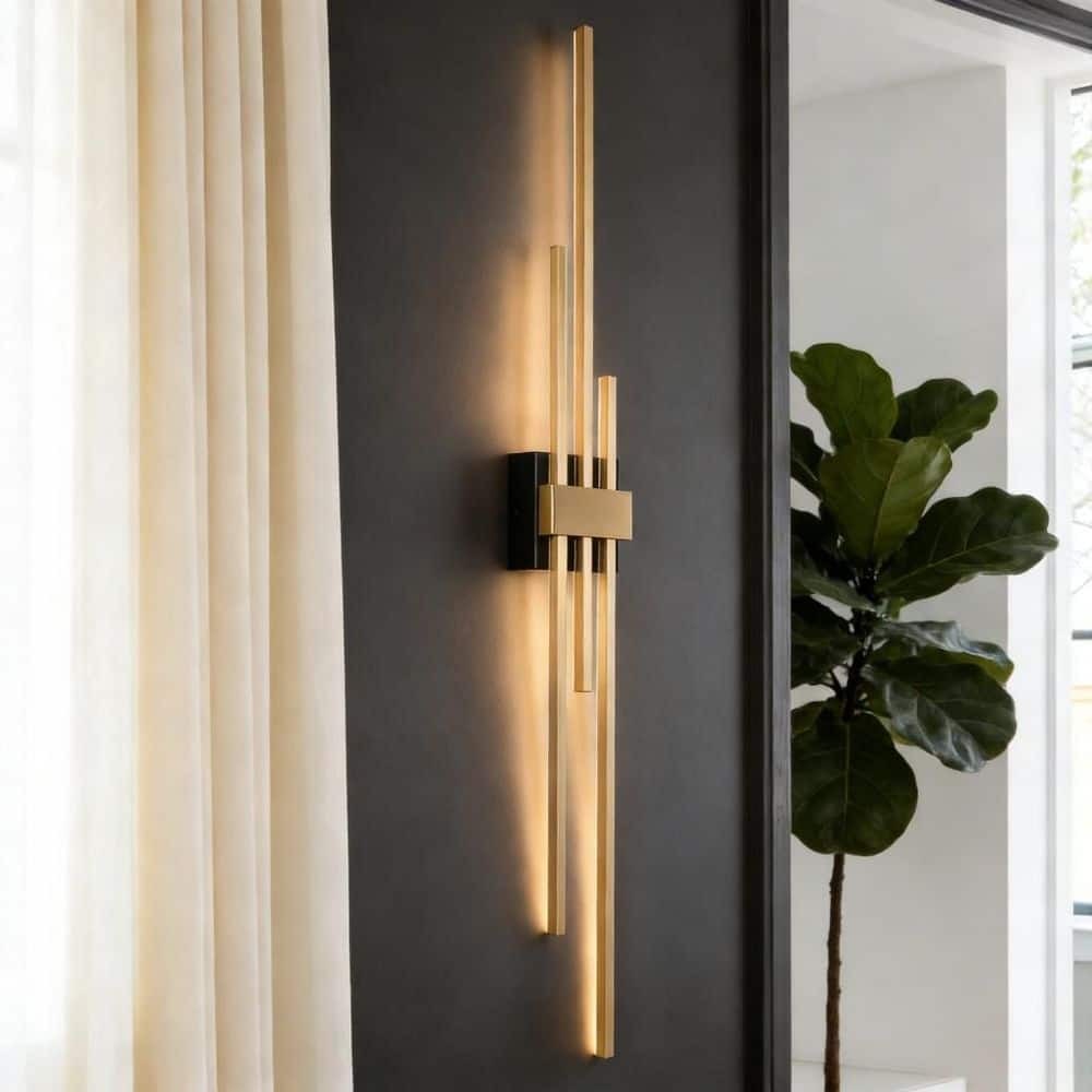 LNC 42.1″ H 3-Light Plating Brass Linear LED Wall Sconce Black
