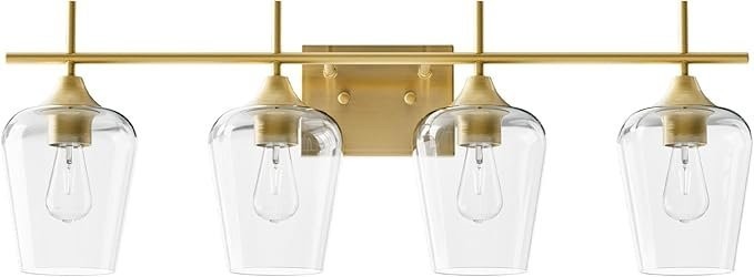 VONLUCE 30″ Bathroom Vanity 4-Light Linear Wall Fixture, Gold w/ Clear Shades