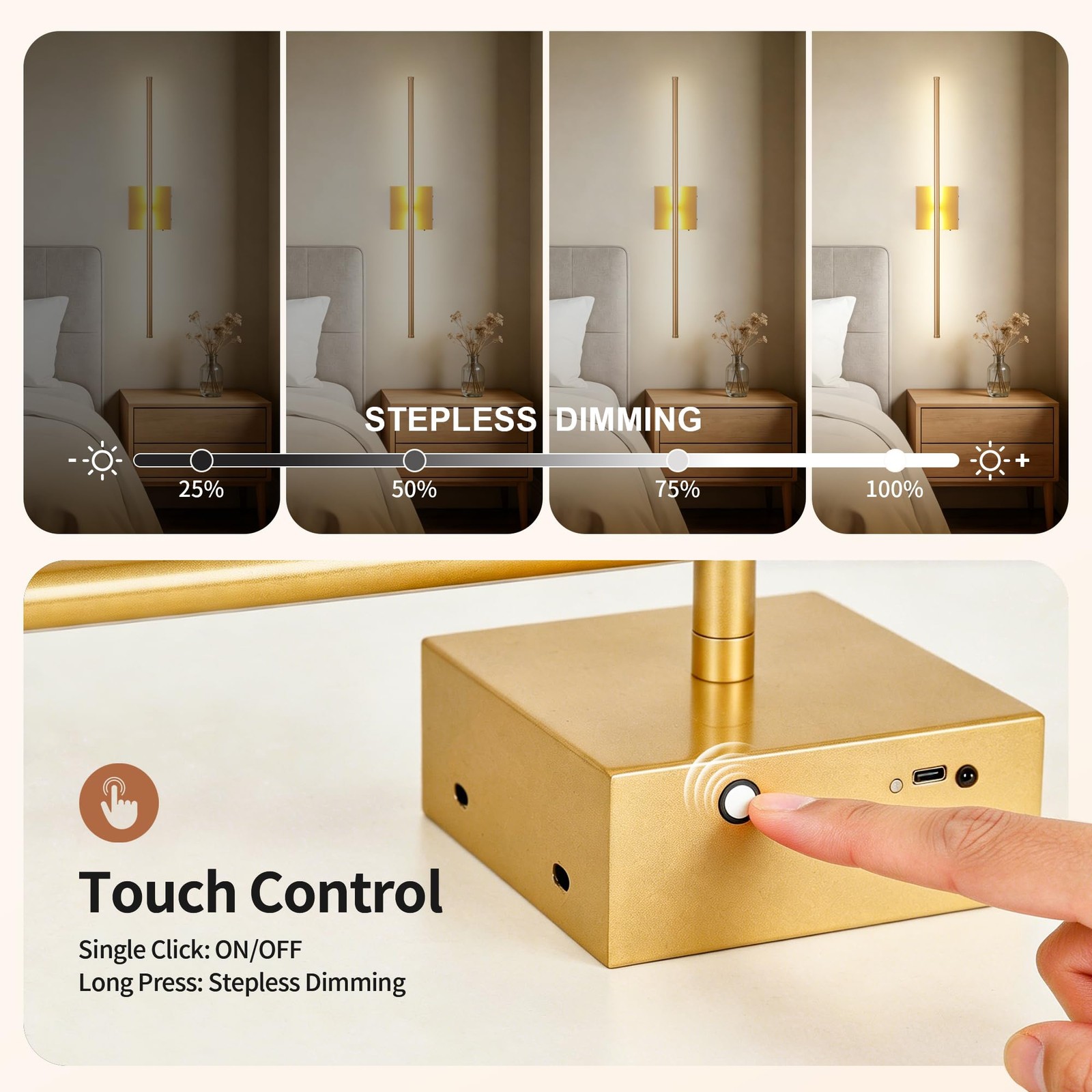KARTOOSH 28.3 Inch Wall Sconces Battery Operated for Living inch, Gold