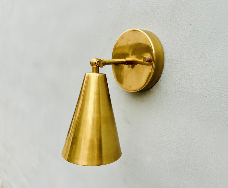 Vintage Style Raw Brass Cone Wall Light Modern Wall Sconce for Bedroom