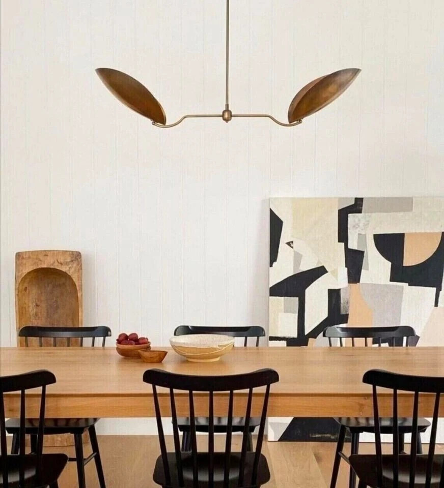 2 Light Modern Curved Shades Pendant Mid Century Raw Brass Sputnik Chandelier