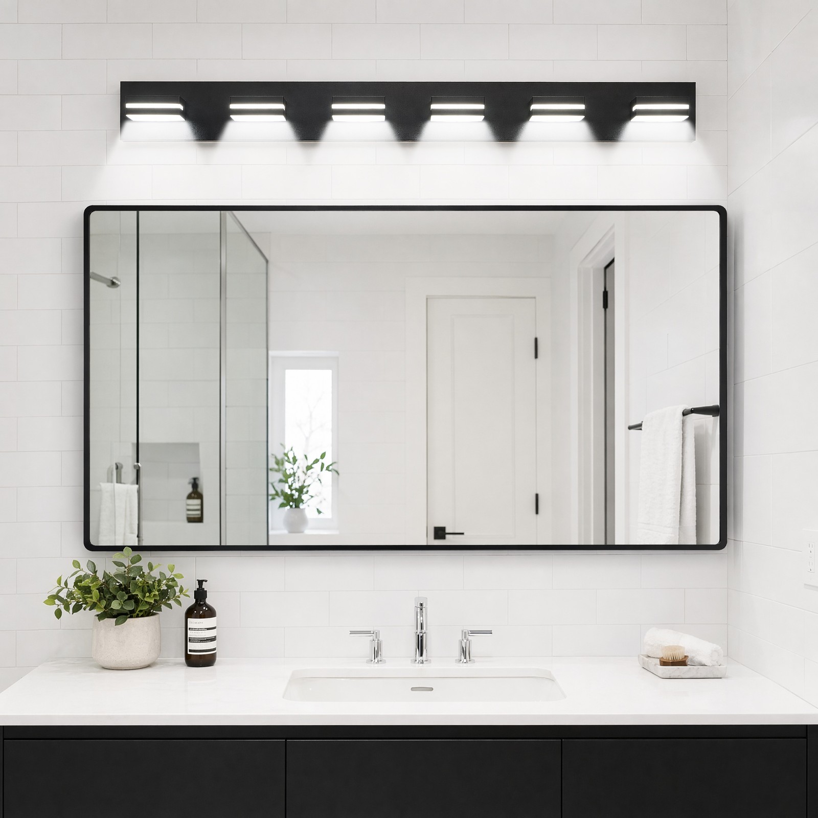 47 in Bathroom Modern Black LED Vanity Light 6 Lights Mirror Wall Sconce Fixture