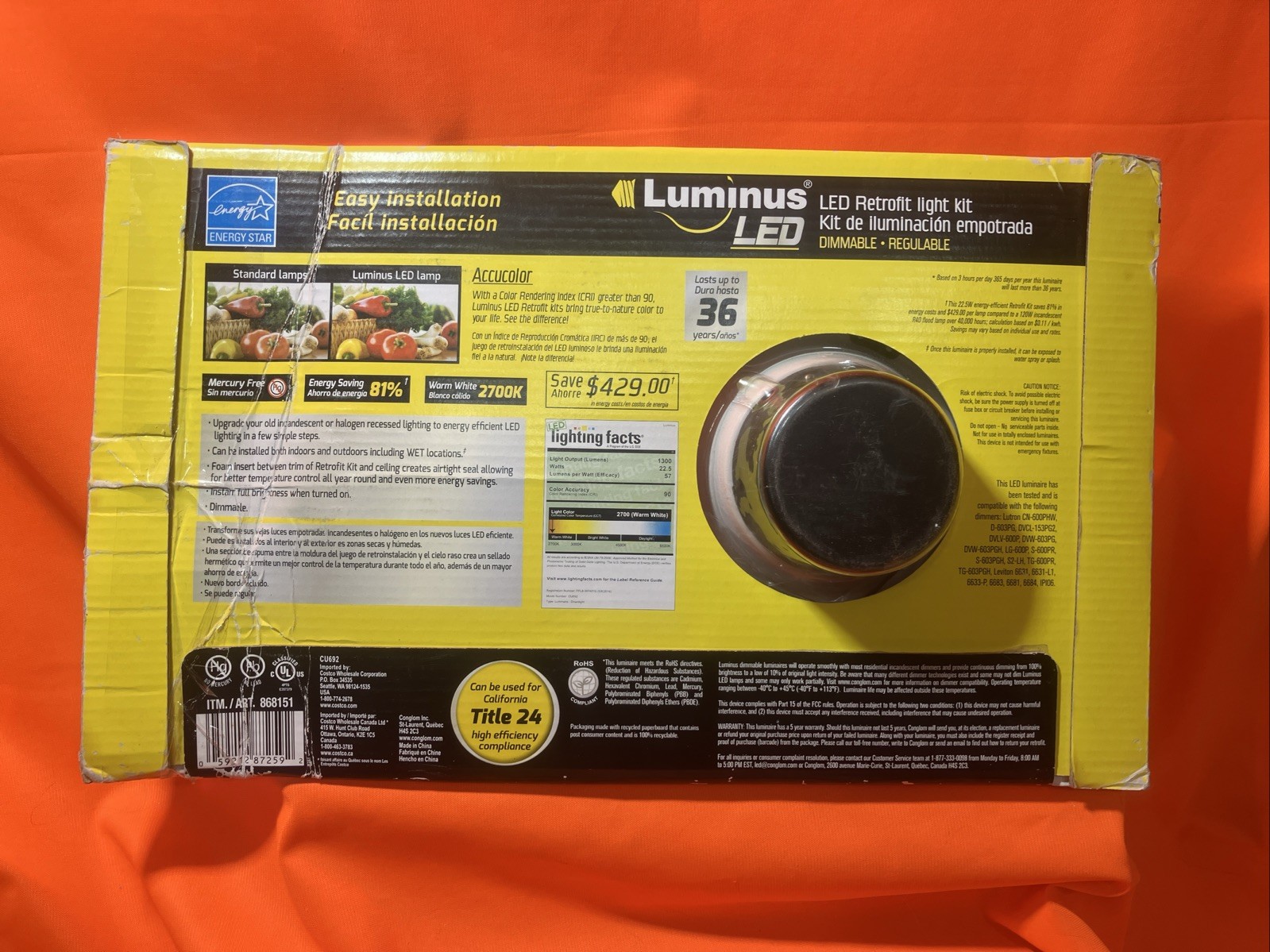Luminus LED Dimmable Retrofit Light Kit 1300 Lumen Warm White Flood Light 868151