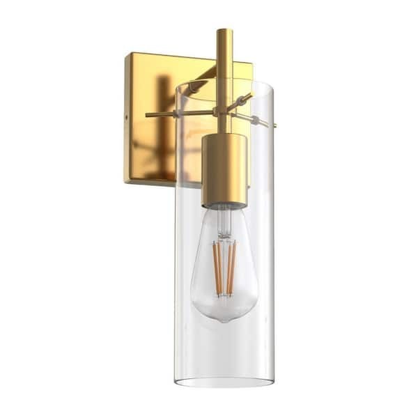 Yansun 5 in. Gold 1-light Wall Sconce Modern Glass Shade Bathroom Light