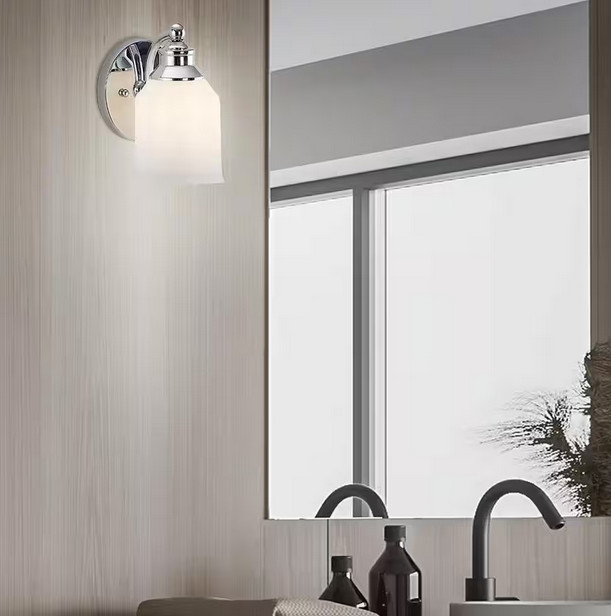 JONATHAN Y Lydia 5.13 in. 1-Light Iron/Frosted Glass LED Chrome Vanity Light