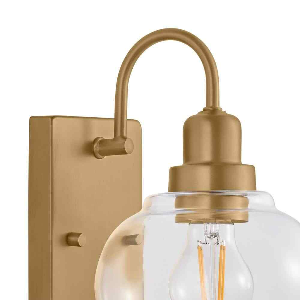 Home Decorators Halyn 4.5 in. Vintage Brass Wall Sconce w/ Clear Glass Shade