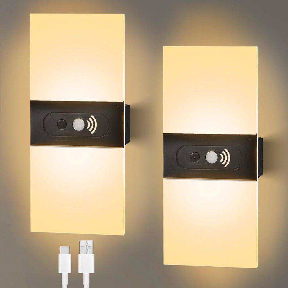 2PK Motion Sensor Wall Sconces, Battery Operated Wall Sconce Rechargeable Light.