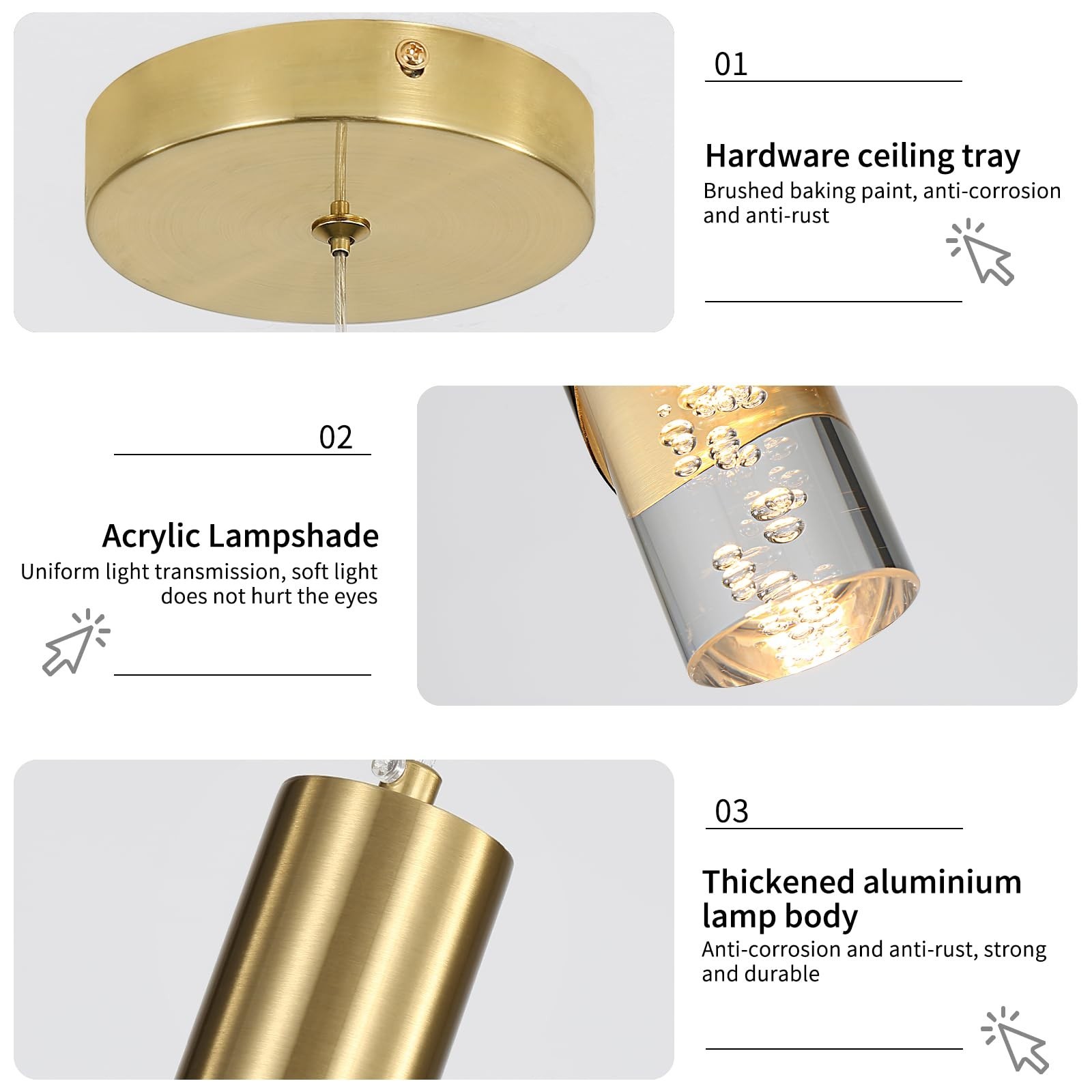 2 Pack Modern Gold Pendant Light Fixture, Acrylic Bubble Cylinder Hanging Lig…