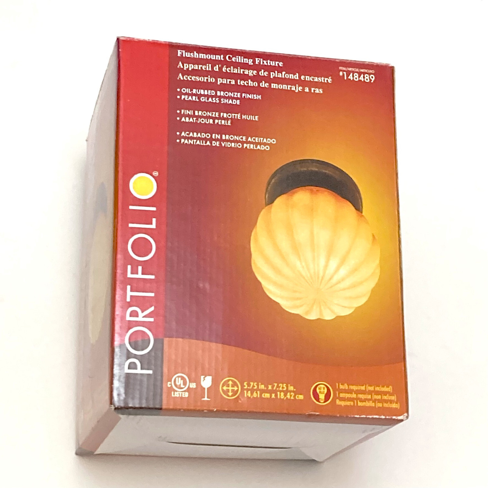 Flush mount Ceiling Light Fixture Ribbed AMBER Pearl Glass BRONZE Deco Style
