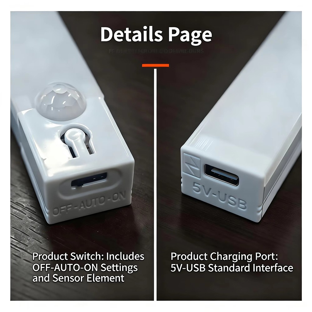 2PCS Rechargeable RGB Motion Sensor Under Cabinet Closet Light USB Kitchen Lamp