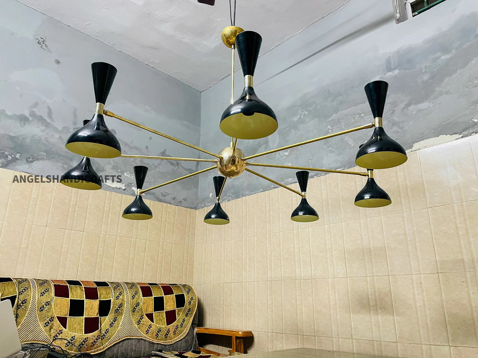 8 Arm Handmade Brass Chandelier: Sputnik Pendant Ceiling Light For Bedroom