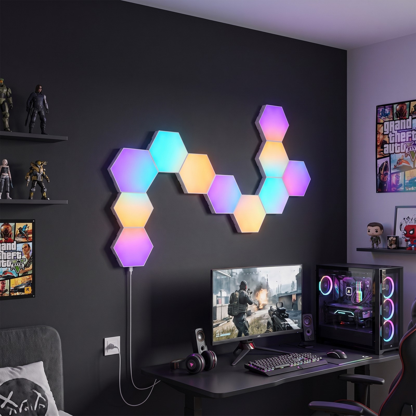 10 Pack Hexagon RGB LED Light Panels Wall Decor Modular Music Sync App Remote