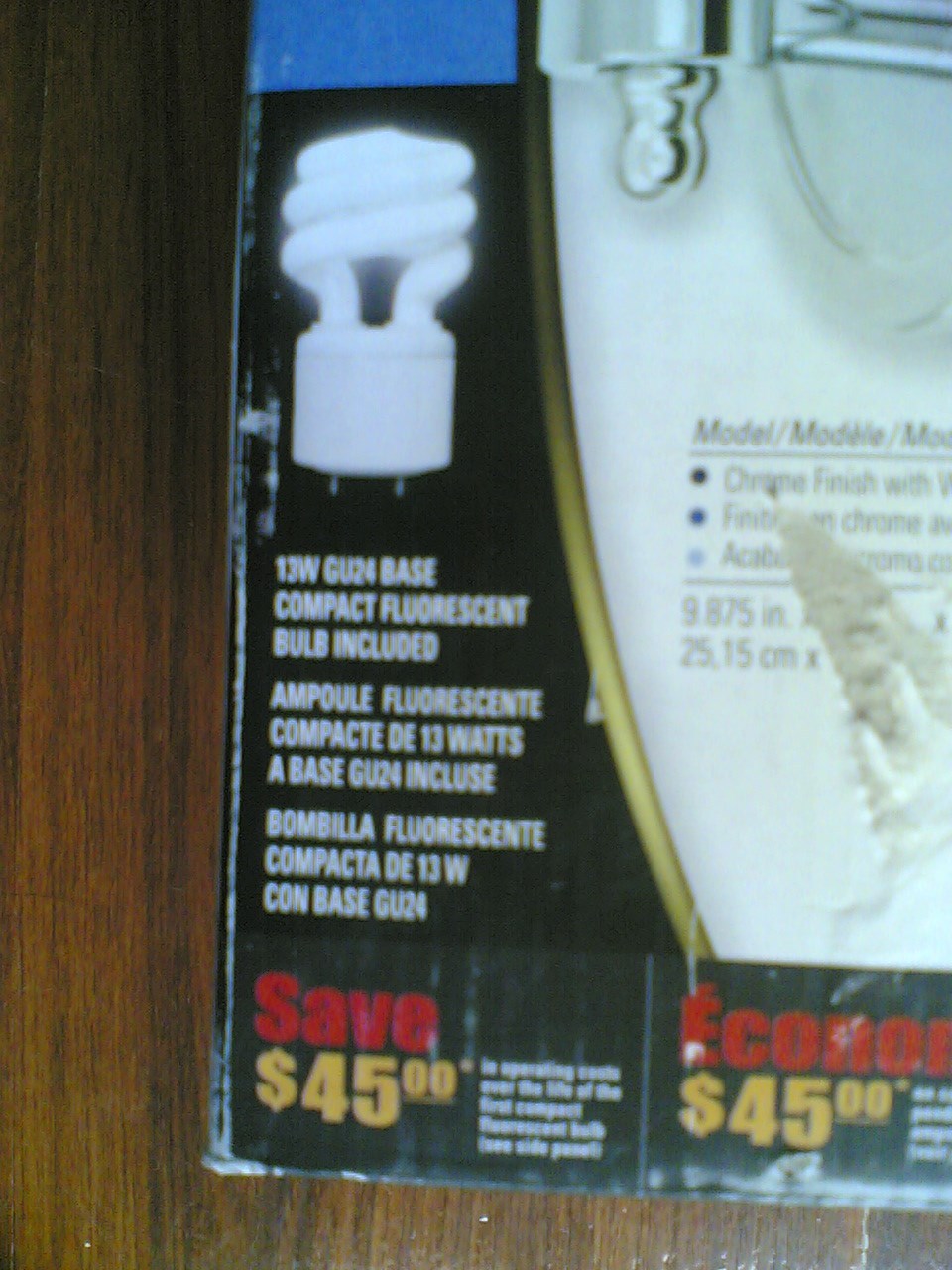 NIB Nice 1-Lite Energy-Efficient Fluorescent SCONCE Wall LIGHT (chrome)